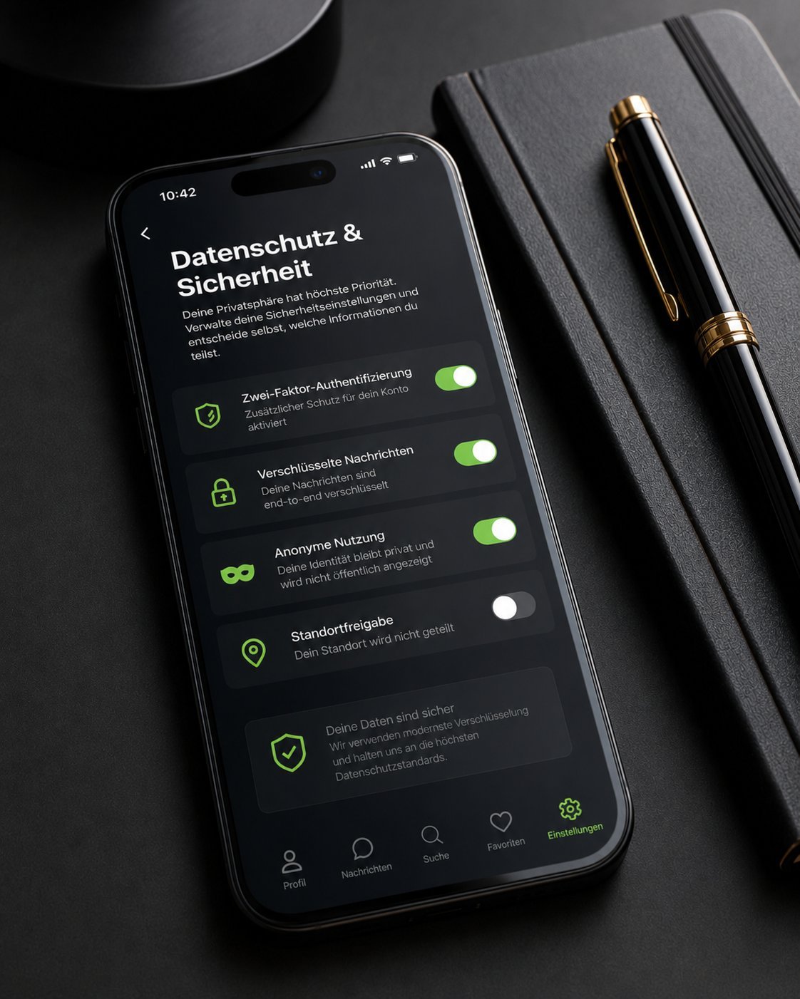 Smartphone mit den Datenschutz- und Sicherheitseinstellungen einer App